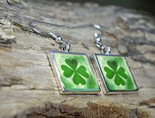 Four Leaf CLOVER Earrings -  Handmade Green Dangle Earrings Good Luck