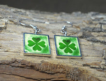 Four Leaf CLOVER Earrings -  Handmade Green Dangle Earrings Good Luck