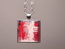 RED WHITE Abstract Wearable Art Pendant Necklace, handmade