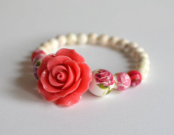 Beaded Bracelet Pattern - Rosy Pink Flower Bracelet Tutorial